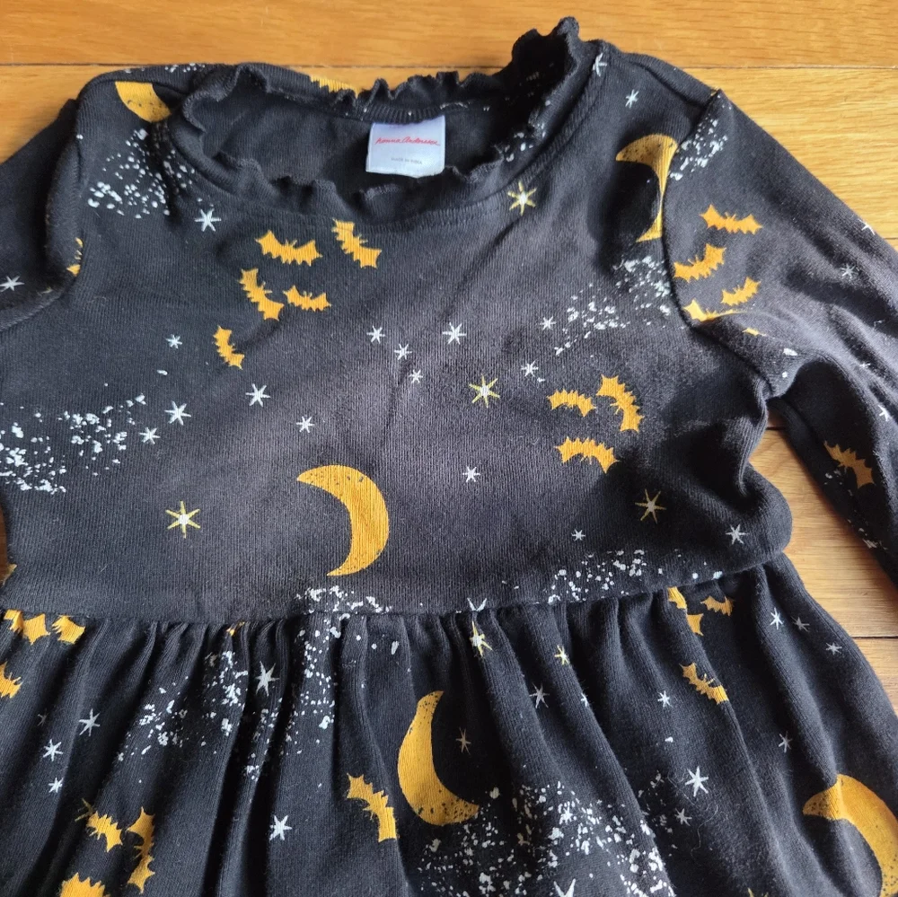 Hanna Andersson Halloween Bat‎ And Moon Black Dress with Yellow Accents